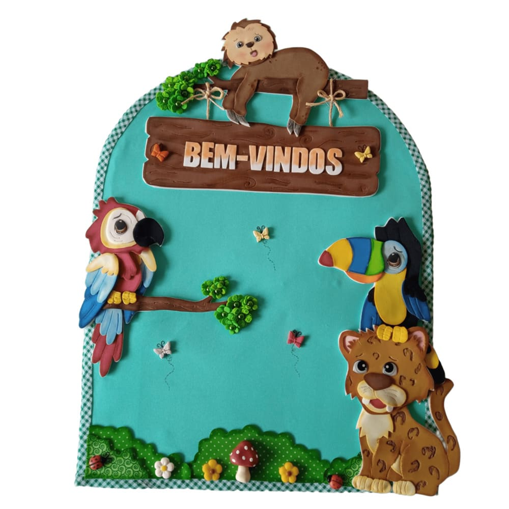 Kit Sala de Aula Animais da Fauna - B2  Placa Bem-Vindos